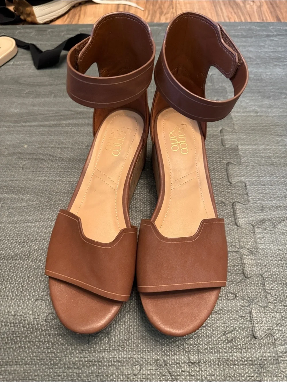 Franco Sarto Brown Cork Platform Wedge Sandals